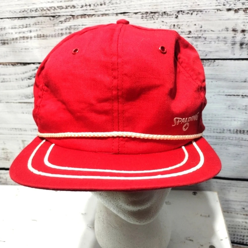 Spalding Vintage 80's‎ Snapback Hat Red White ONE SIZE USA Rope
